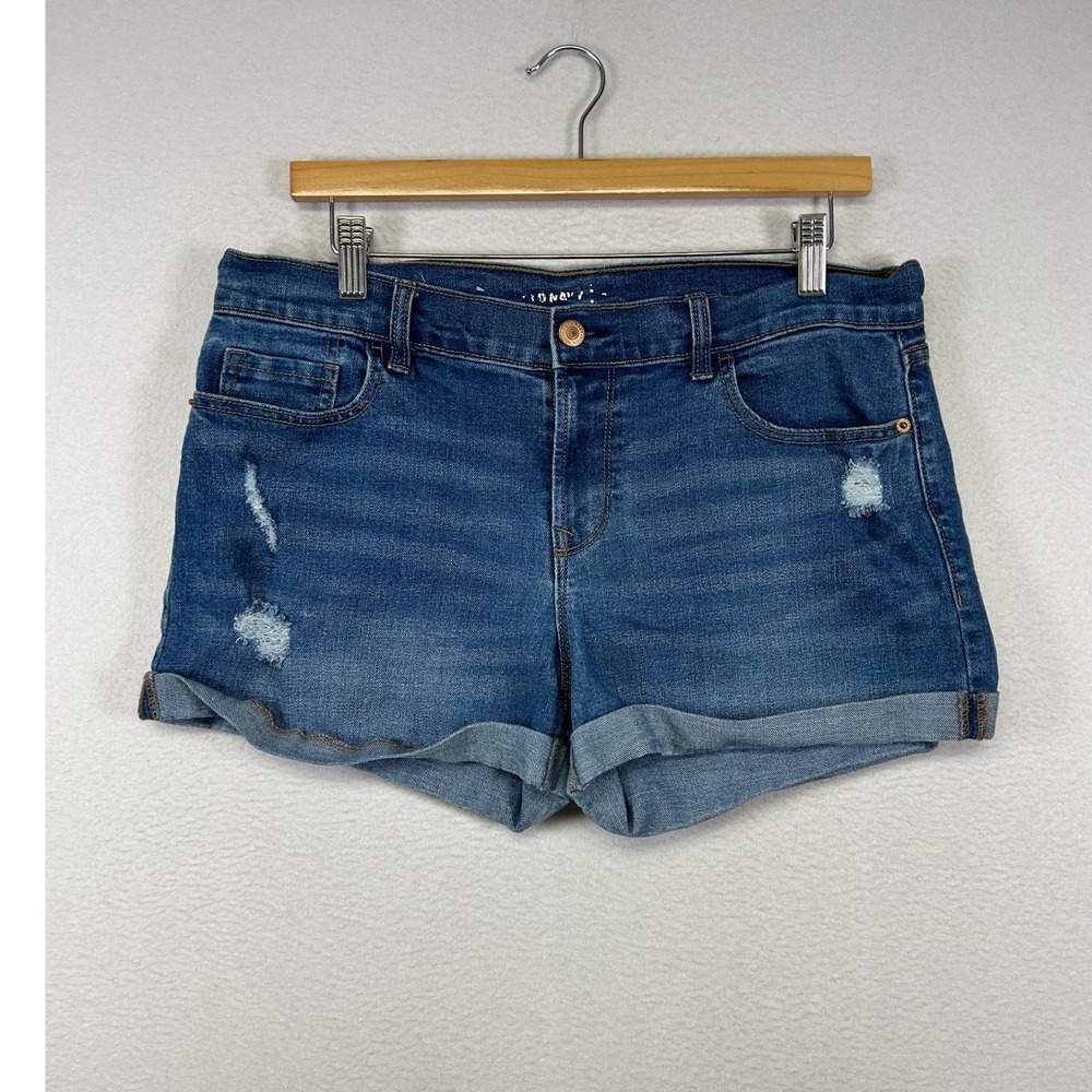 Summer‎ Casual Old Navy Women 8 Blue Distressed Cuffed Denim Mid Rise Shorts